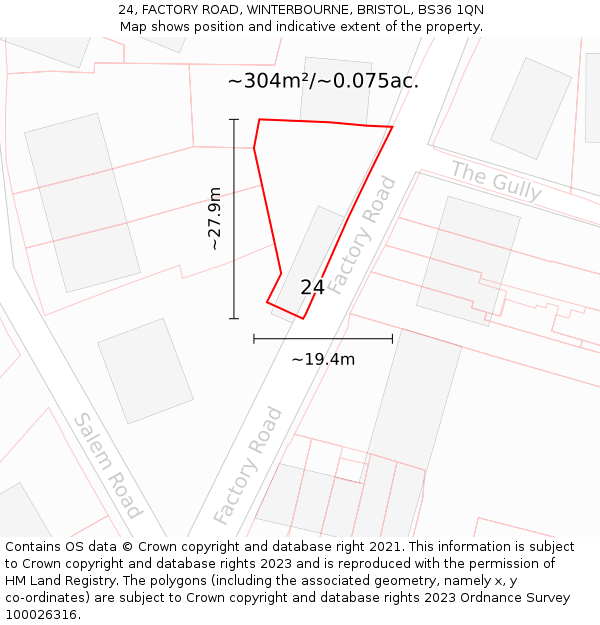 24, FACTORY ROAD, WINTERBOURNE, BRISTOL, BS36 1QN: Plot and title map