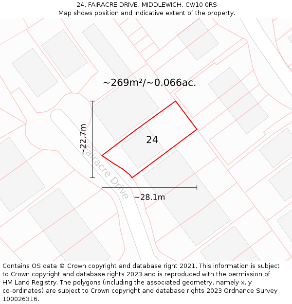 24, FAIRACRE DRIVE, MIDDLEWICH, CW10 0RS: Plot and title map