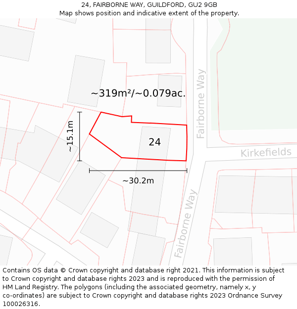 24, FAIRBORNE WAY, GUILDFORD, GU2 9GB: Plot and title map