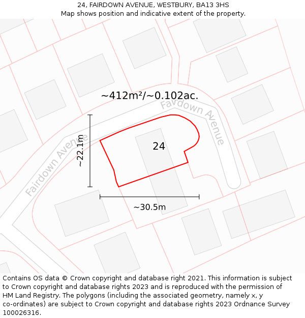 24, FAIRDOWN AVENUE, WESTBURY, BA13 3HS: Plot and title map