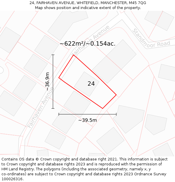 24, FAIRHAVEN AVENUE, WHITEFIELD, MANCHESTER, M45 7QG: Plot and title map