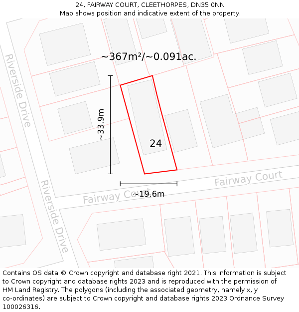 24, FAIRWAY COURT, CLEETHORPES, DN35 0NN: Plot and title map