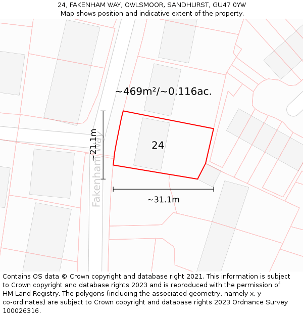 24, FAKENHAM WAY, OWLSMOOR, SANDHURST, GU47 0YW: Plot and title map