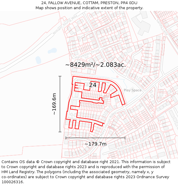 24, FALLOW AVENUE, COTTAM, PRESTON, PR4 0DU: Plot and title map