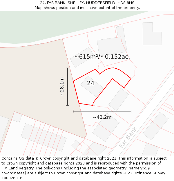 24, FAR BANK, SHELLEY, HUDDERSFIELD, HD8 8HS: Plot and title map