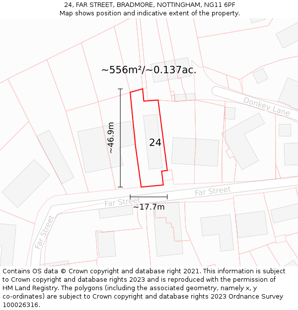 24, FAR STREET, BRADMORE, NOTTINGHAM, NG11 6PF: Plot and title map