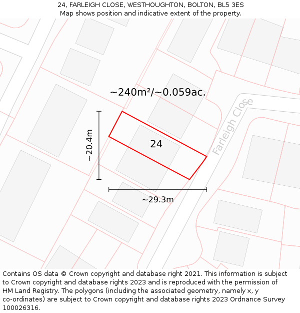 24, FARLEIGH CLOSE, WESTHOUGHTON, BOLTON, BL5 3ES: Plot and title map