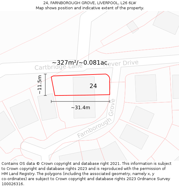 24, FARNBOROUGH GROVE, LIVERPOOL, L26 6LW: Plot and title map