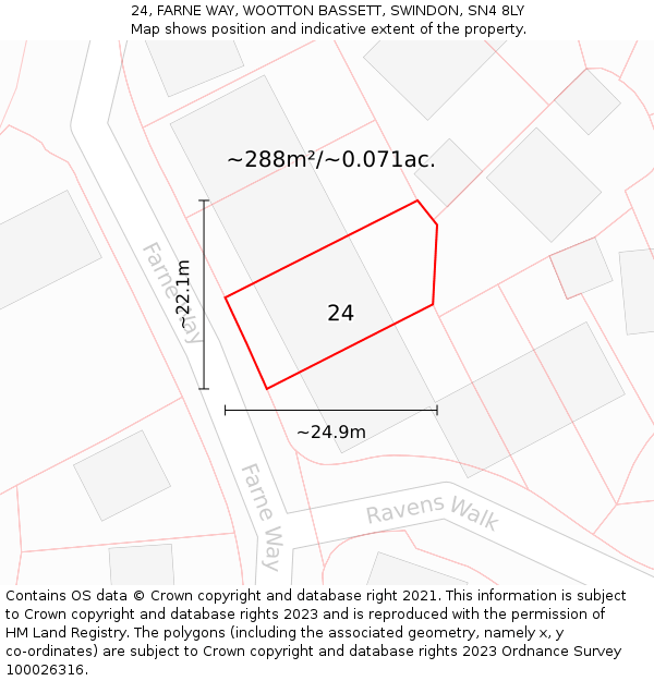 24, FARNE WAY, WOOTTON BASSETT, SWINDON, SN4 8LY: Plot and title map