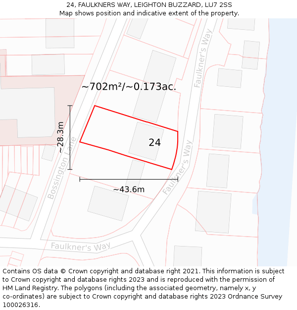 24, FAULKNERS WAY, LEIGHTON BUZZARD, LU7 2SS: Plot and title map