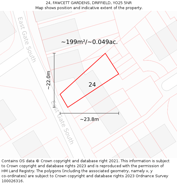 24, FAWCETT GARDENS, DRIFFIELD, YO25 5NR: Plot and title map