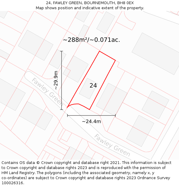 24, FAWLEY GREEN, BOURNEMOUTH, BH8 0EX: Plot and title map