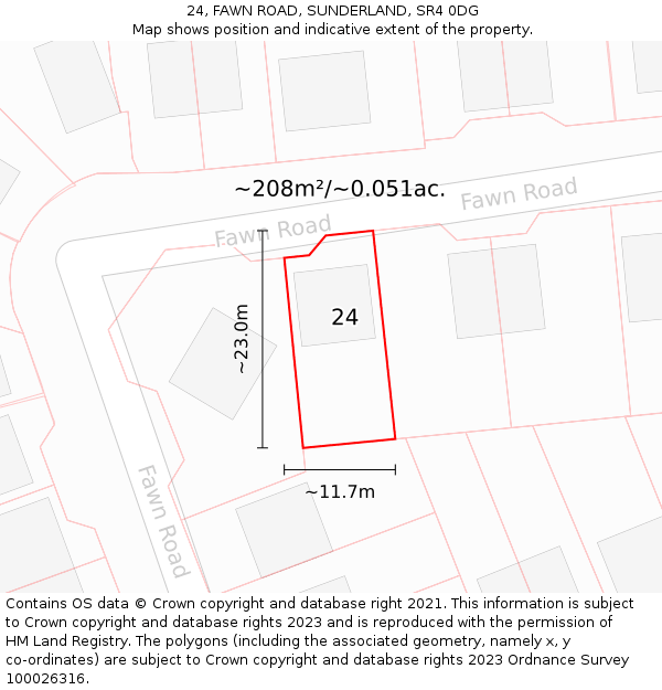 24, FAWN ROAD, SUNDERLAND, SR4 0DG: Plot and title map