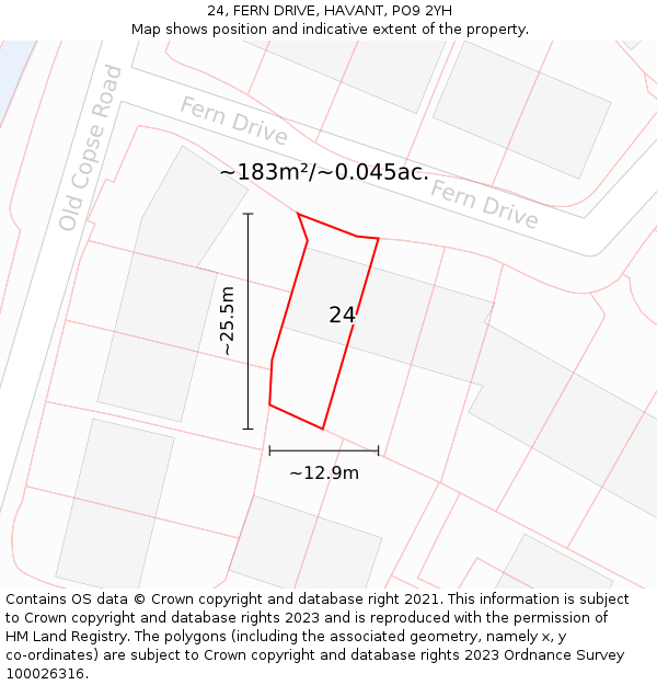 24, FERN DRIVE, HAVANT, PO9 2YH: Plot and title map