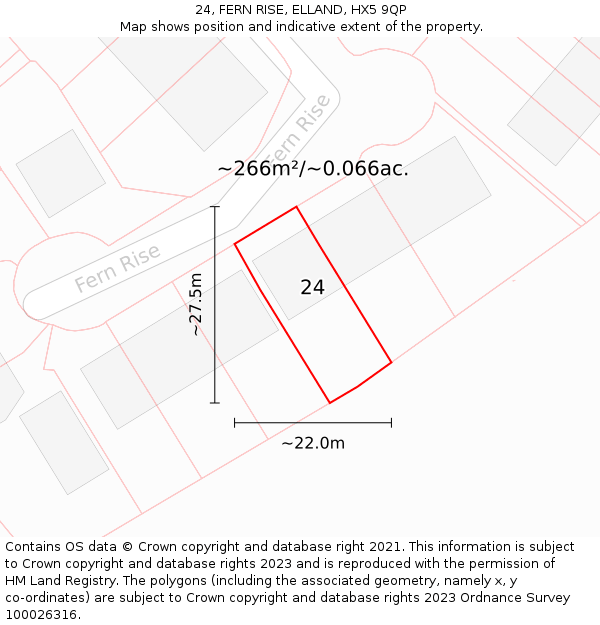 24, FERN RISE, ELLAND, HX5 9QP: Plot and title map