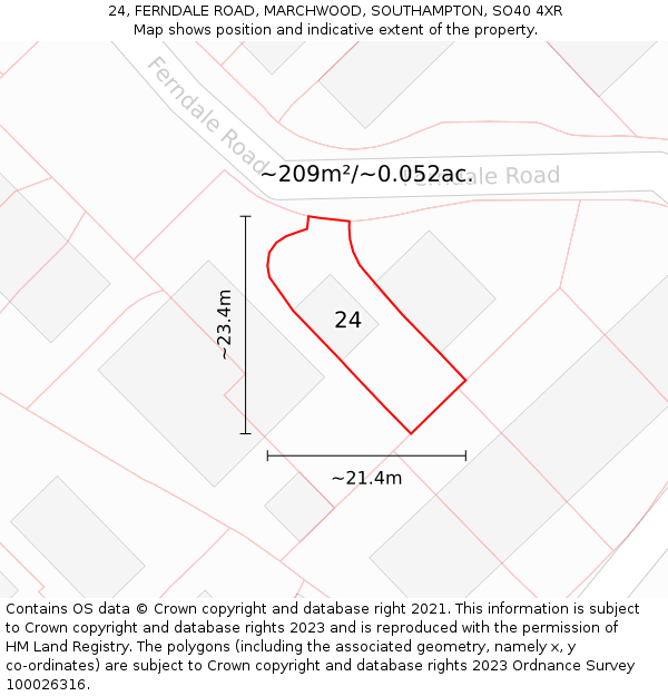 24, FERNDALE ROAD, MARCHWOOD, SOUTHAMPTON, SO40 4XR: Plot and title map