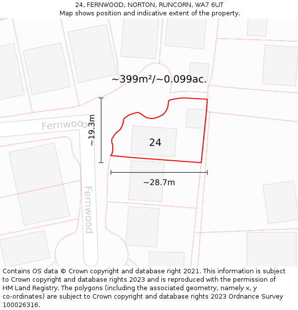 24, FERNWOOD, NORTON, RUNCORN, WA7 6UT: Plot and title map