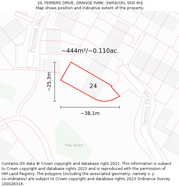 24, FERRERS DRIVE, GRANGE PARK, SWINDON, SN5 6HJ: Plot and title map