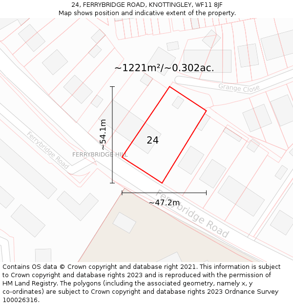 24, FERRYBRIDGE ROAD, KNOTTINGLEY, WF11 8JF: Plot and title map