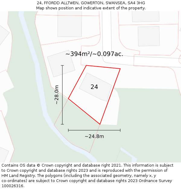 24, FFORDD ALLTWEN, GOWERTON, SWANSEA, SA4 3HG: Plot and title map