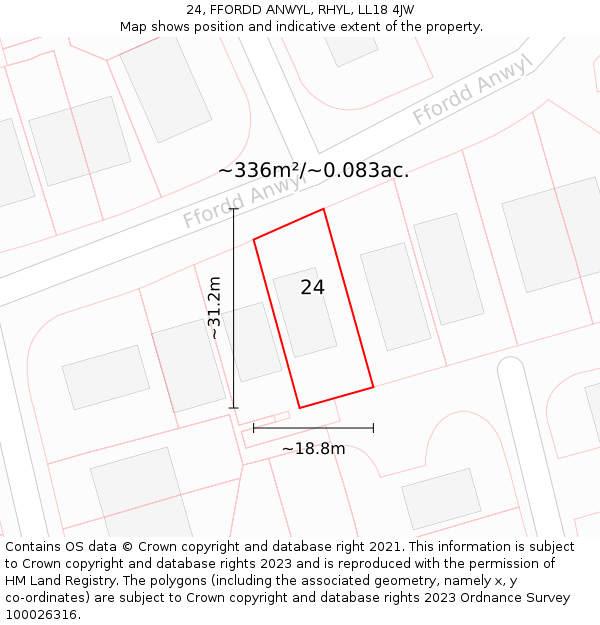 24, FFORDD ANWYL, RHYL, LL18 4JW: Plot and title map