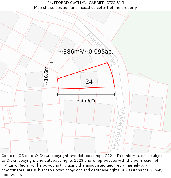 24, FFORDD CWELLYN, CARDIFF, CF23 5NB: Plot and title map