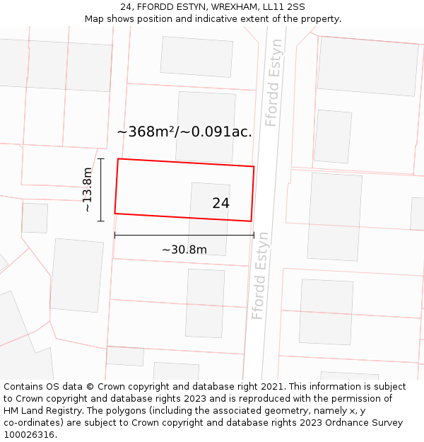 24, FFORDD ESTYN, WREXHAM, LL11 2SS: Plot and title map