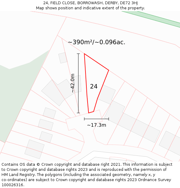 24, FIELD CLOSE, BORROWASH, DERBY, DE72 3HJ: Plot and title map