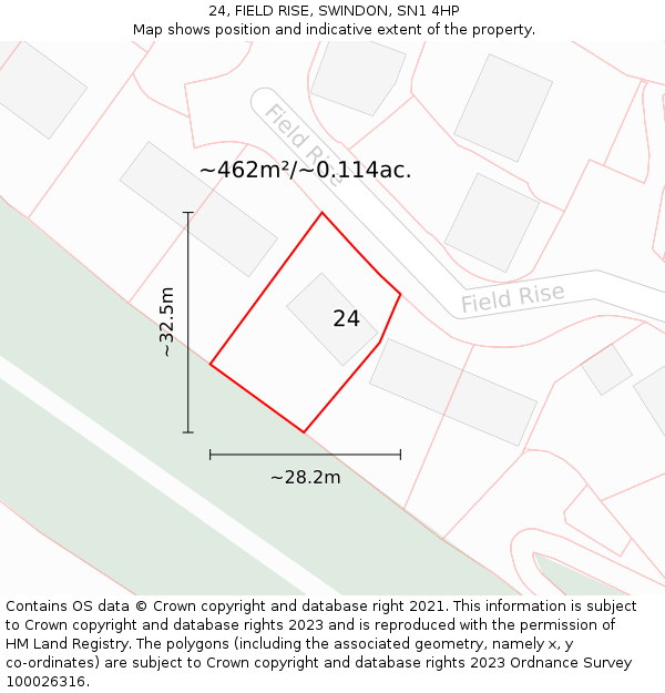 24, FIELD RISE, SWINDON, SN1 4HP: Plot and title map