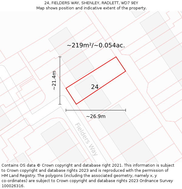 24, FIELDERS WAY, SHENLEY, RADLETT, WD7 9EY: Plot and title map