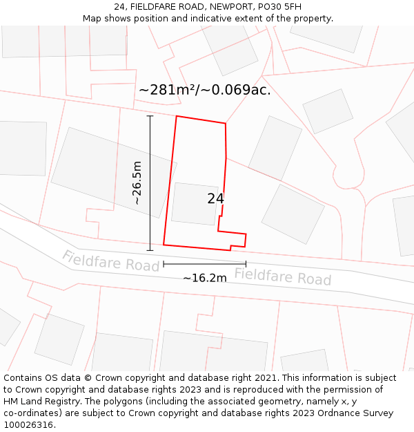 24, FIELDFARE ROAD, NEWPORT, PO30 5FH: Plot and title map