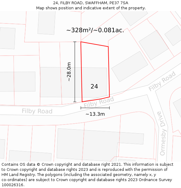 24, FILBY ROAD, SWAFFHAM, PE37 7SA: Plot and title map