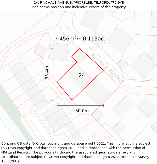 24, FINCHALE AVENUE, PRIORSLEE, TELFORD, TF2 9YE: Plot and title map