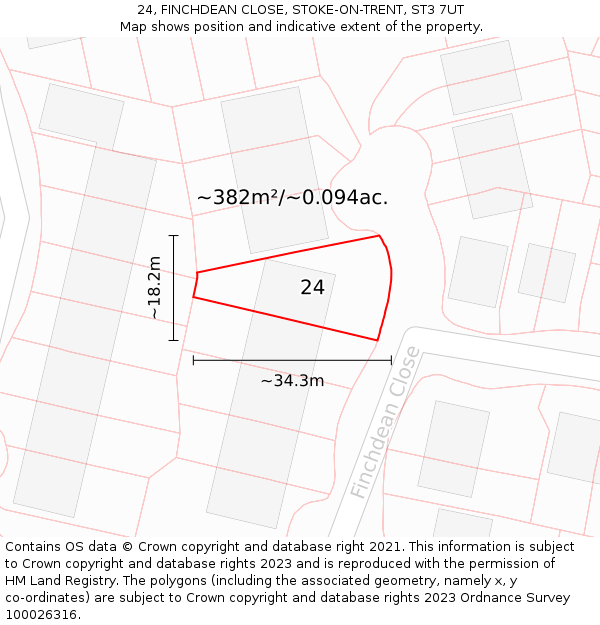 24, FINCHDEAN CLOSE, STOKE-ON-TRENT, ST3 7UT: Plot and title map