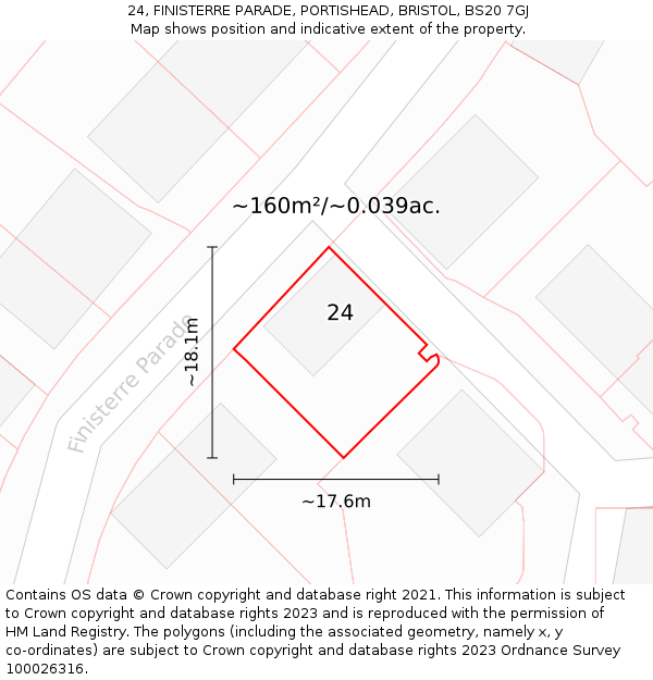 24, FINISTERRE PARADE, PORTISHEAD, BRISTOL, BS20 7GJ: Plot and title map