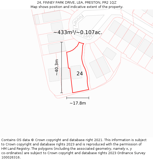 24, FINNEY PARK DRIVE, LEA, PRESTON, PR2 1QZ: Plot and title map