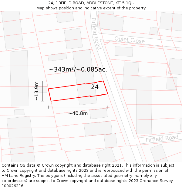 24, FIRFIELD ROAD, ADDLESTONE, KT15 1QU: Plot and title map