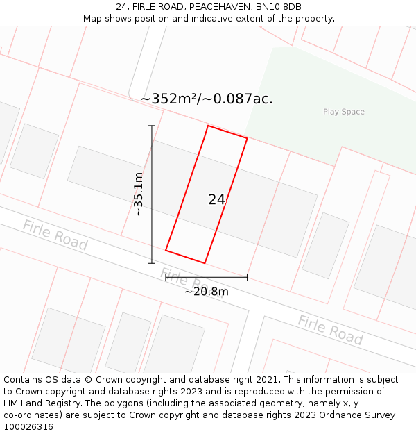 24, FIRLE ROAD, PEACEHAVEN, BN10 8DB: Plot and title map