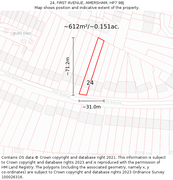 24, FIRST AVENUE, AMERSHAM, HP7 9BJ: Plot and title map