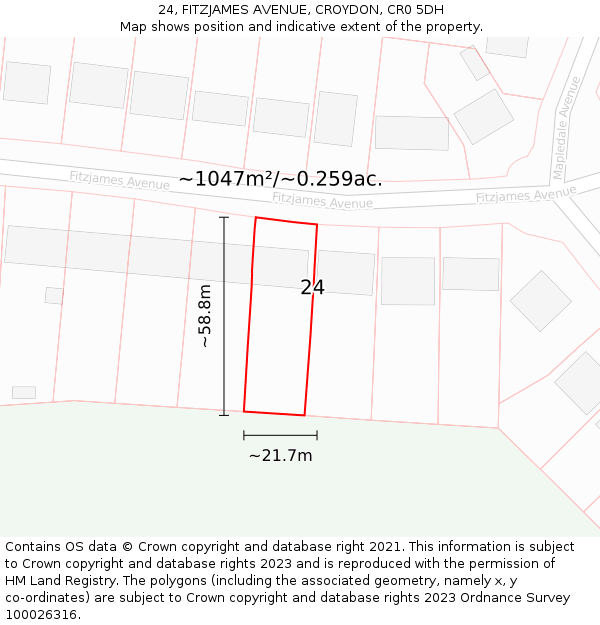 24, FITZJAMES AVENUE, CROYDON, CR0 5DH: Plot and title map