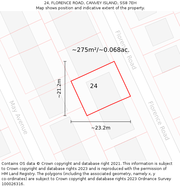 24, FLORENCE ROAD, CANVEY ISLAND, SS8 7EH: Plot and title map