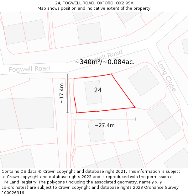 24, FOGWELL ROAD, OXFORD, OX2 9SA: Plot and title map