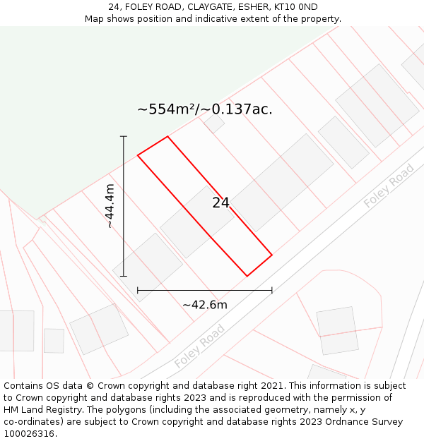 24, FOLEY ROAD, CLAYGATE, ESHER, KT10 0ND: Plot and title map