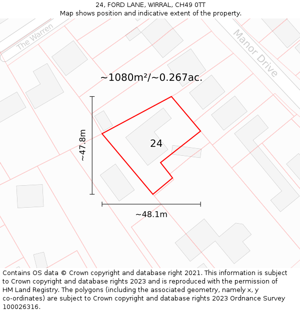 24, FORD LANE, WIRRAL, CH49 0TT: Plot and title map