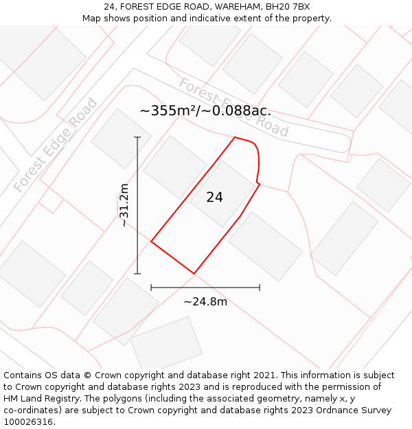 24, FOREST EDGE ROAD, WAREHAM, BH20 7BX: Plot and title map