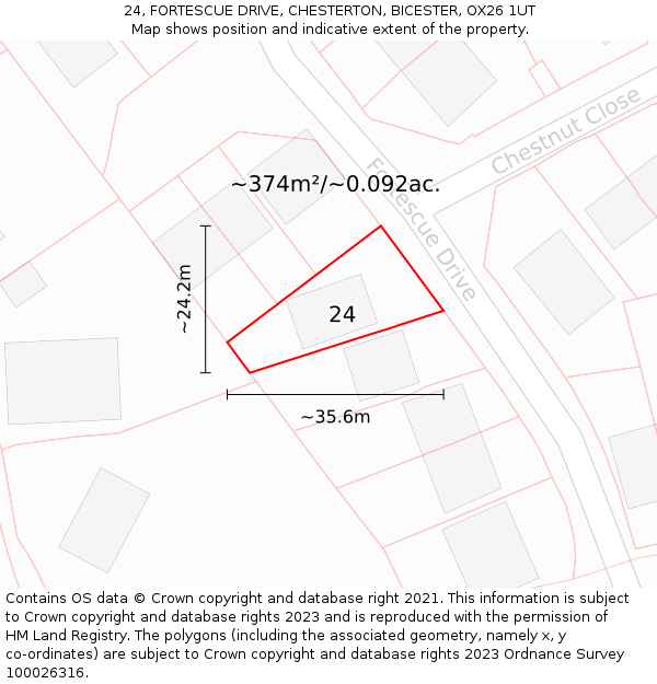 24, FORTESCUE DRIVE, CHESTERTON, BICESTER, OX26 1UT: Plot and title map