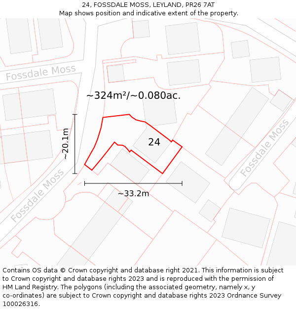 24, FOSSDALE MOSS, LEYLAND, PR26 7AT: Plot and title map