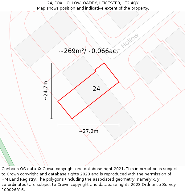 24, FOX HOLLOW, OADBY, LEICESTER, LE2 4QY: Plot and title map