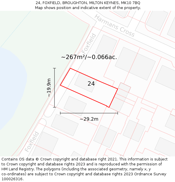 24, FOXFIELD, BROUGHTON, MILTON KEYNES, MK10 7BQ: Plot and title map