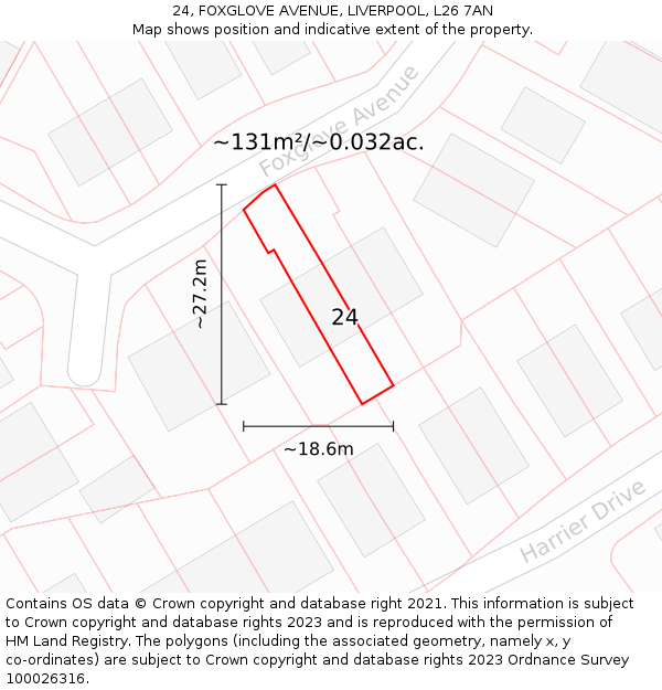 24, FOXGLOVE AVENUE, LIVERPOOL, L26 7AN: Plot and title map